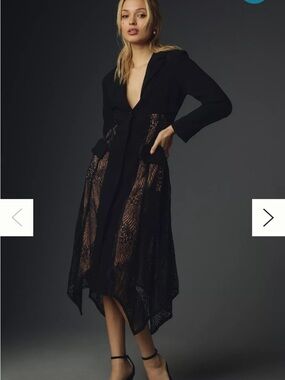Anthropologie Black Lace-Panel Asymmetric Hem Blazer Dress